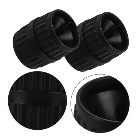 2 Piece Tube Cutter Set With Inner And Outer Reamer Deburring Tool for Copper Pipes, black plastic with ribbed handle close-up