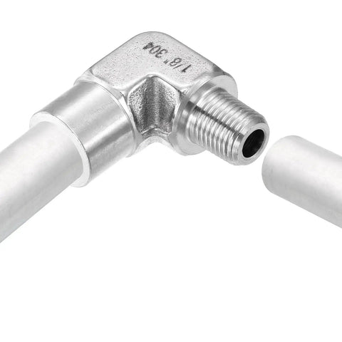 90-degree stainless steel street elbow fitting, G1/8 male to female, side view