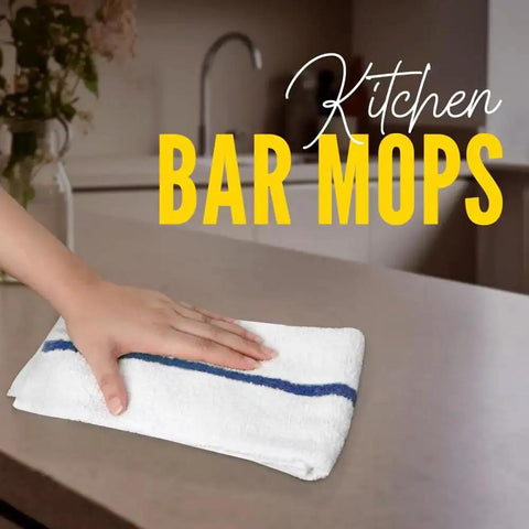 Hand wiping counter with Bar Mop Towels Value Pack Of 60 16x19 Inches Absorbent And Durable Cleaning Rags For Home Or Shop