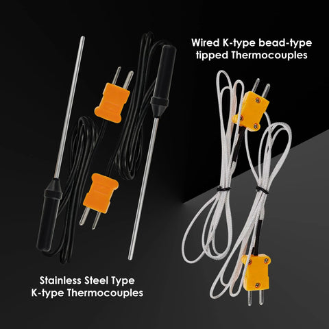 Amazon digital K-type dual-channel thermometer with 4 probes; stainless steel probes and bead-type tips.