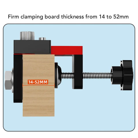 Side view of Three In One Dowel Jig Kit Pocket Hole Jig With Adjustable Woodworking Drill Locator clamping board 14-52mm.