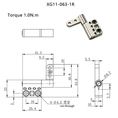 Front view of zinc alloy damping hinge with 360° torque shaft, 1.0 N·m, silver; brand Amazon XG11-063-R-1.0N.m