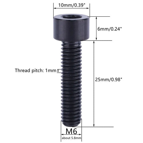 Titanium M6x25mm Hex Bolts Set 4Pcs Black Grade 5 Ti Screws 6Al4V Titanium Alloy 1mm Thread Pitch Allen Hex Bolts