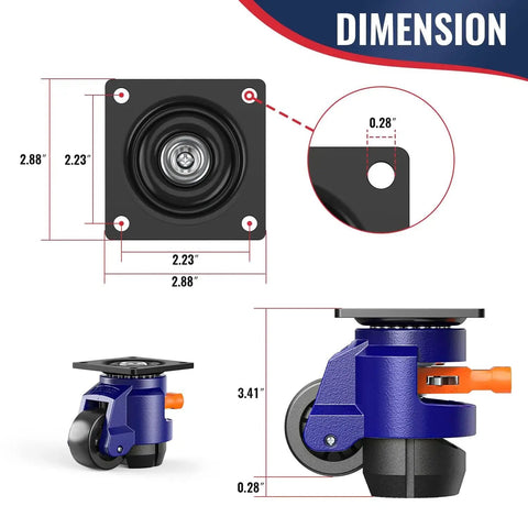 Product dimensions of Heavy Duty Leveling Casters Set Of 4 With Ratchet Handle For Quick Height Adjustment, Each Castor Supports Up To 2200 Lbs
