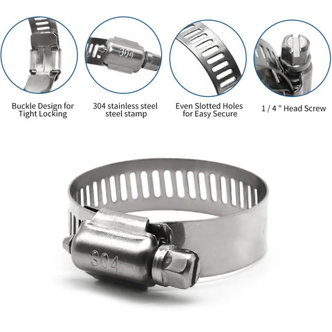 25-pack stainless steel hose clamps, 1/4–1/2 in worm-gear clamps for pipes and tubing, Amazon brand