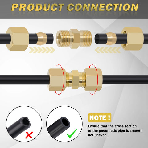 Brass 1/4in compression fittings kit (38 pcs) with union tee, straight coupling, 90-degree elbow and ferrules