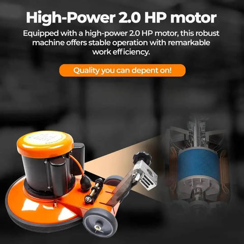17 Inch Commercial Floor Buffer Scrubber Polisher Machine With 2.0 HP Motor in orange and black color showing motor detail