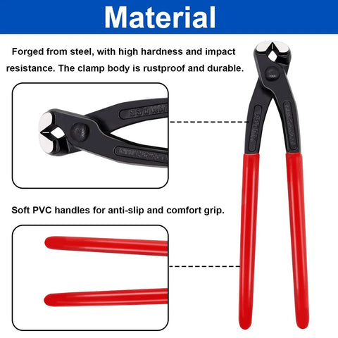 9 Inch Ear Clamp Pliers Hose Clamp Crimping Tool Carbon Steel with red PVC handles