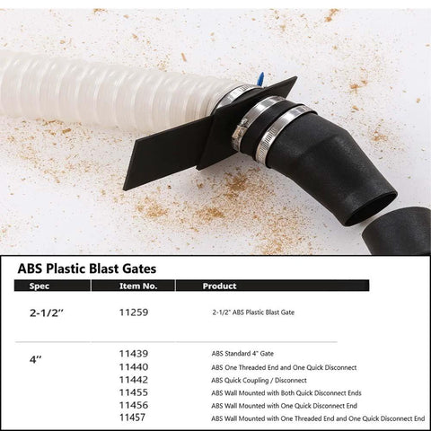 Big Horn 4-inch aluminum blast gate for vacuum/dust collector connected to a white flexible hose with clamps.