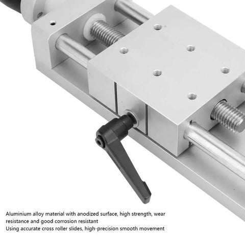 Ultra Smooth Low Friction Aluminum Linear Stage Table With 100mm Travel for CNC positioning showing side view with lever
