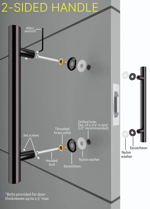 Installation guide for 48 Inch Two Sided Modern Stainless Steel Front Door Pull Handle with Matte Black Finish for Single or Double Doors