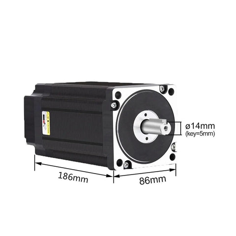NEMA 34 closed-loop stepper motor with brake; black housing, silver shaft, 12 Nm torque (Z-axis).