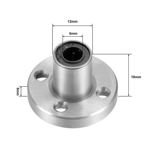Front view of Six Millimeter Bore Flange Linear Bearing LMF6UU Double Sealed For Smooth As Butter Motion On Six Millimeter Linear Shafts