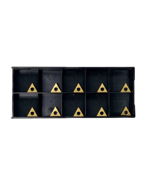 10Pcs TCMT090204 TCMT1.8 1.5 Carbide Turning Inserts For External Turning On Steel And Stainless Steel in a black tray