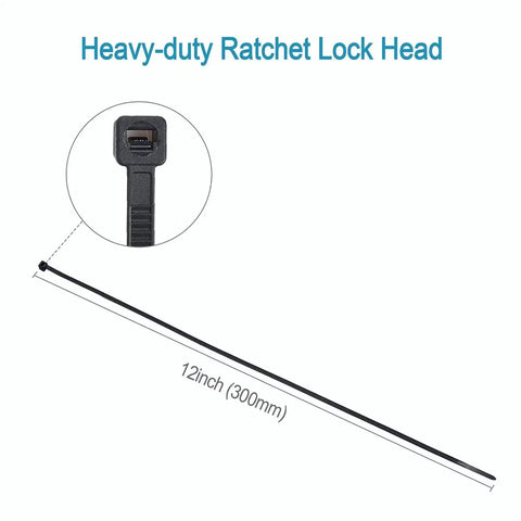 Heavy Duty 12 Inch Cable Zip Ties 100 Count Self Locking Nylon Ties With 50 Pounds Tensile Strength For Indoor And Outdoor Use Premium Plastic Wire Ties