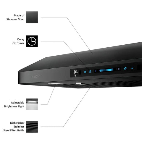 36 Inch Range Hood With 900 CFM Dual Motors Black Under Cabinet Kitchen Vent Hood Featuring Four Speed Gesture Sensing