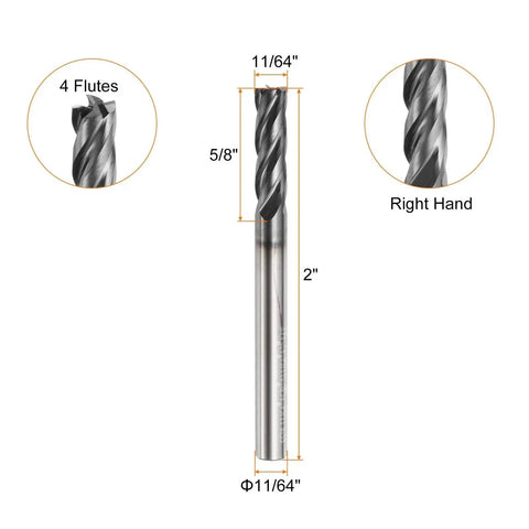 Carbide Square Nose End Mill Bit For Hardened Steel 11 64th Inch Cut Diameter 4 Flutes TiAlN Coated Milling Cutter