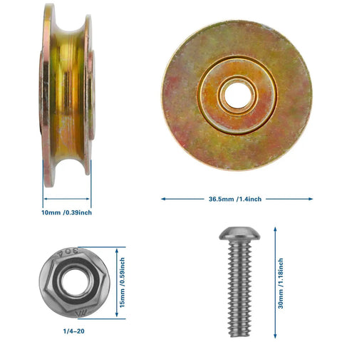 Components of Cut-Off Flange Track Bearing Repair Kit for Siding Brake Tools, including flange roller, hex screw, and lock nut.