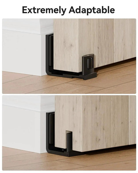 Sliding Barn Door Bottom Floor Guide With Adjustable U Shape Flush Design, Aluminum Alloy Construction in use on wood door