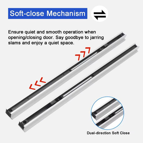Close-up of Hidden Sliding Barn Door Hardware Kit With Wall Mount Ghost Track for Soft Close mechanism and quiet operation.