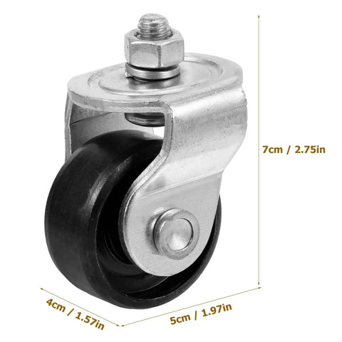 Close-up of a heavy-duty castor wheel with dimensions, part of 2 Pack Replacement Floor Jack Caster Wheels Heavy Duty Castor Wheels For Off Road Use Durable Jack Accessories With High Load Capacity Ideal For Garage And Construction Site Floor Jacks.