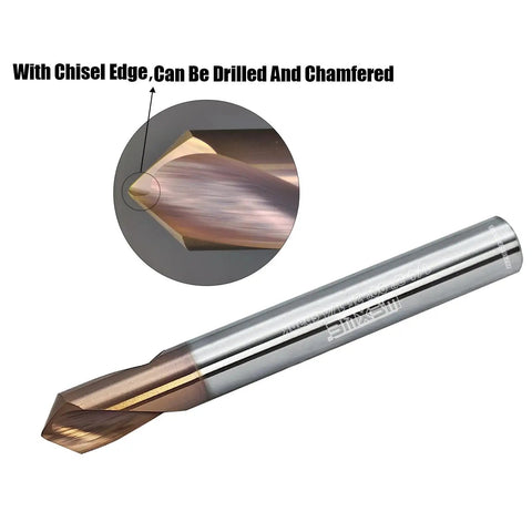 Chamfer End Mill With 90 Degree Drill Tip For Carving, Drilling And Chamfering In Alloy Steel And Hardened Steel, Quarter Inch Shank