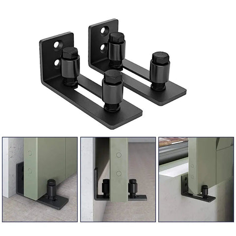 Sliding Barn Door Bottom Adjustable Floor Guide Roller Set Black For Quiet Smooth Operation, Easy To Install, Includes 2 Rollers And Hardware, Durable Steel And Nylon Construction For Long Lasting Performance.