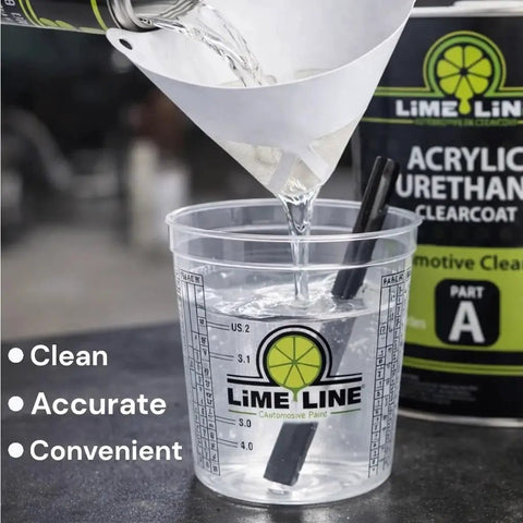 Pouring 2K Clearcoat Kit With Hardener 4 To 1 Mix High Gloss Top Coat into measuring cup for automotive finish