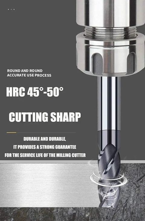 Close-up of 8 Piece CNC Square Nose End Mills 2mm To 12mm Set Carbide Tungsten Steel 4 Flutes Milling Cutters in action