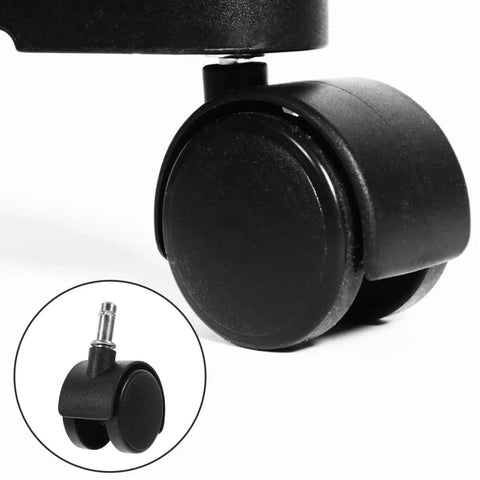 Close-up of a black Easy Replacement Swivel Caster Wheel for Trash Cans and Buckets, showing 360 Degree Mobility and 1.5 Inch Stem.