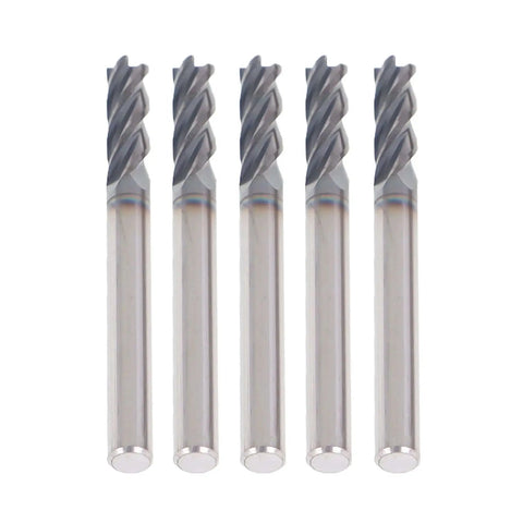 Five Pack Three Sixteenth Inch Four Flute Carbide End Mills Square Nose End Mill Bits For CNC With TiAlN Coated Solid Carbide Shank