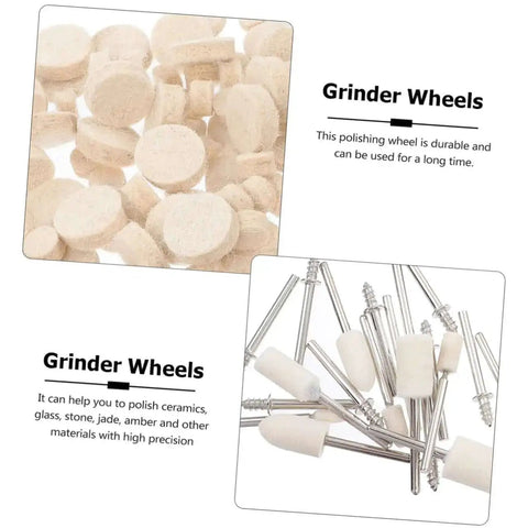 120 Pcs Wool Polishing Wheels Set With Arbor Shank Buffing Pads Kit For Drill Polisher displayed with detailed grinder wheels.