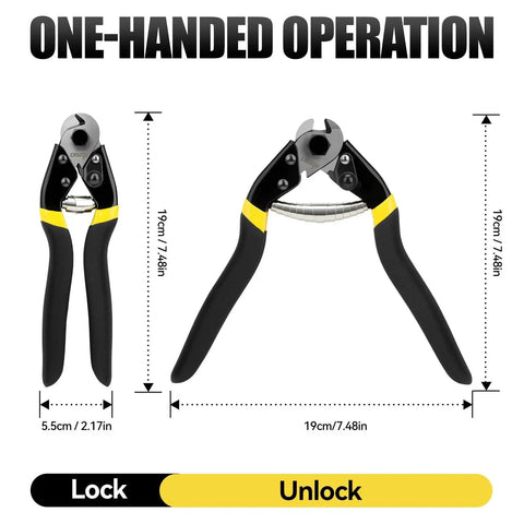 Heavy Duty Wire Cutters For Three Sixteenth Inch Cable And Fence Wire With Safety Lock Spring Loaded Handle And Non Slip Matte Grip Chrome Vanadium Steel Jaw By DISEN For Aluminum Copper And Steel Cable