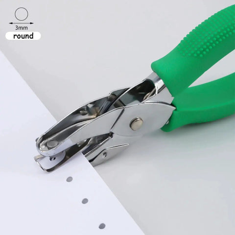 Handheld Round Hole Punch 3mm Circle Punch for Craft Paper and Office Use with green grip punching paper