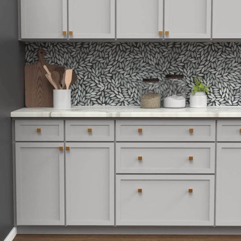 Square Cabinet Knob Set 10 Pack In Brushed Brass One And Three Sixteenths Inch For Kitchen Cabinets Dressers And Bathroom Drawers By Hickory Hardware Go To Modern Hardware Upgrade With Durable Metal Construction And Easy Install on white kitchen cabinets