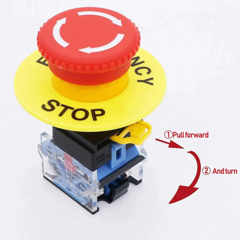 Emergency Stop Red Sign Mushroom Push Button Switch Station 1NC 1NO 440V 10A Normally Closed Stop Button Box LA38-11ZS-BOX Industrial Control Surface Mount