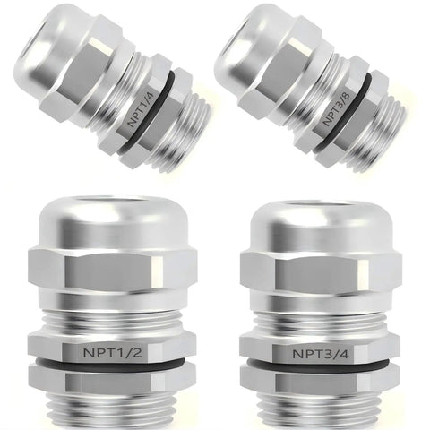 Two Pack One Quarter Inch 304 Stainless Steel Cable Sealing Sleeve And Three To Six Point Five Millimeter NPT Type Metal Joint Stress Relief