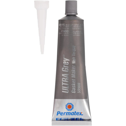 Permatex Ultra Grey RTV gasket maker tube with white applicator nozzle, 3 oz, pack of 12