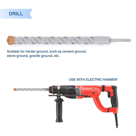 One And Three Eighths Inch SDS Plus Rotary Hammer Drill Bit With Carbide Tip For Concrete Masonry Stone Brick And Cement Anchoring Fence Panel Installations And General Masonry Work Fits SDS Chuck Heavy Duty Long Life Bit For Repeated Drilling alongside electric hammer.
