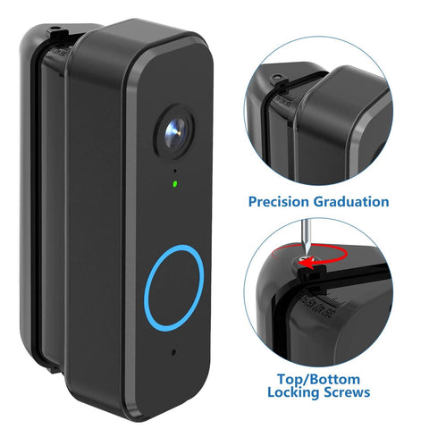 30-55 Degree Adjustable Doorbell Angle Mount for Wider View and No Blind Spots, Corner Mount for Left or Right Installation, Universal Fit With MyQ, Eufy E340, Tapo, Wyze Video, Duo Cam and Aosu Doorbells, Black, showing precision graduation and locking screws.