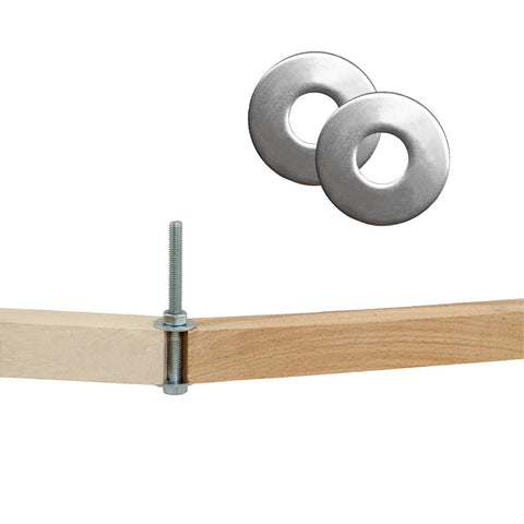 Stainless Fender flat washers, 3/8 in hole, 1 in outer diameter, 0.080 in thick, 304 stainless, two washers shown