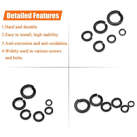 Detailed features of 50 Pack 8.8 Grade Alloy Steel M12 Split Lock Washers, Spring Lock Washers For Screws And Bolts, Heavy Duty Jobsite Grade Black Finish