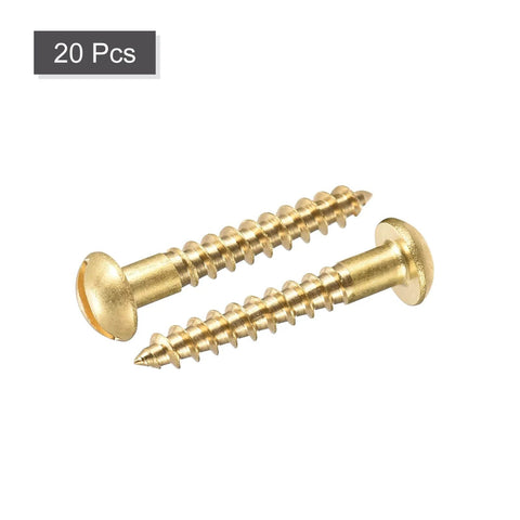 Brass Wood Screws M4 x 25mm Slotted Round Head Self Tapping 20 Pieces, durable fasteners for DIY woodworking projects.