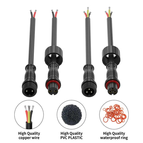 Bearings Canada M12 2-pin waterproof LED connector set, 5 pairs with 25 cm cables, IP65 indoor/outdoor