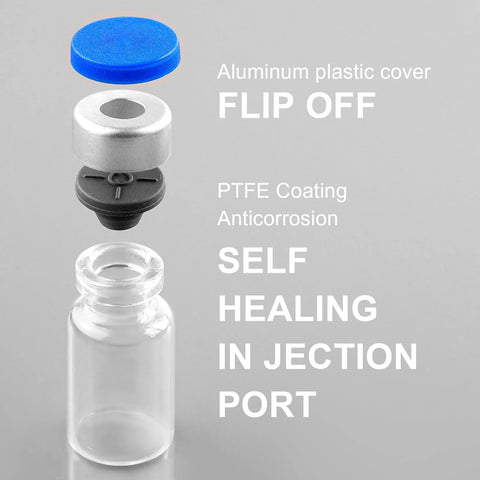 Ehoycq 2ml glass sealed vial with blue flip-off cap, aluminum-plastic cover, self-healing injection port, 10-pack