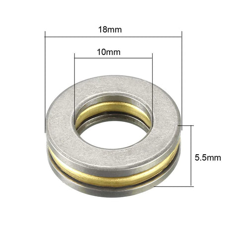 Thrust ball bearing, 10mm ID × 18mm OD × 5.5mm thick, chrome steel, single direction, set of 4