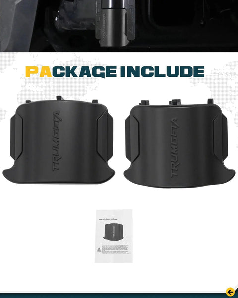 All Black Rear Bumper Crossmember End Caps Toyota Tacoma 4th Gen 2024 2025 2026, pair shown with installation guide