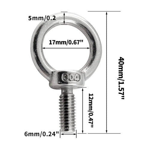 12 Pack M6 Lifting Eye Bolts 304 Stainless Steel Heavy Duty Machinery Shoulder Ring Eye Bolts For Hoisting 6mm Thread 12mm Long