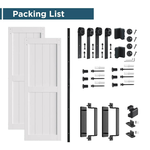 96 By 84 Inch White Barn Door With Sliding Hardware Kit Double 48 By 84 Door Set Fits 92 To 94 Inch Wide Openings Space Saving