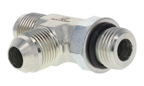Run Tee Hydraulic Fittings Three Port One Quarter Inch Male JIC One Quarter Inch ORB Carbon Steel Zinc Trivalent Coating